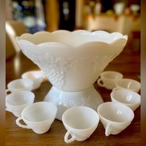 Vintage milk glass punch bowl set from Anchor Hocking Co.